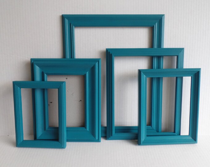 Teal Picture Frame Collection Set of Five Vintage Baby Nursery Wedding