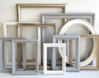 Vintage Ornate Mix Picture Frames Set - Gallery Wall - Soft Neutrals - Modern Farmhouse - Wedding Frames - Champagne Gold - Ivory And Gray