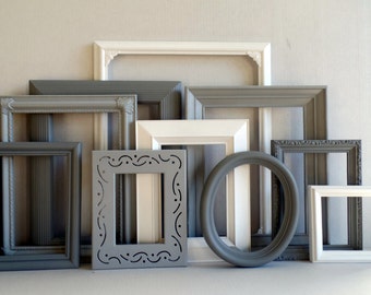 Gray Grey White PICTURE FRAMES Set - Vintage Ornate - Baby Nursery - Modern Farmhouse - Distressed - Gallery Wall Frames - Wedding Frames