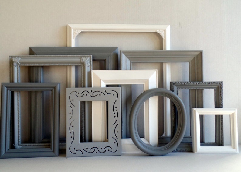 PICTURE FRAMES Set Gray Grey and White Custom Frames Etsy