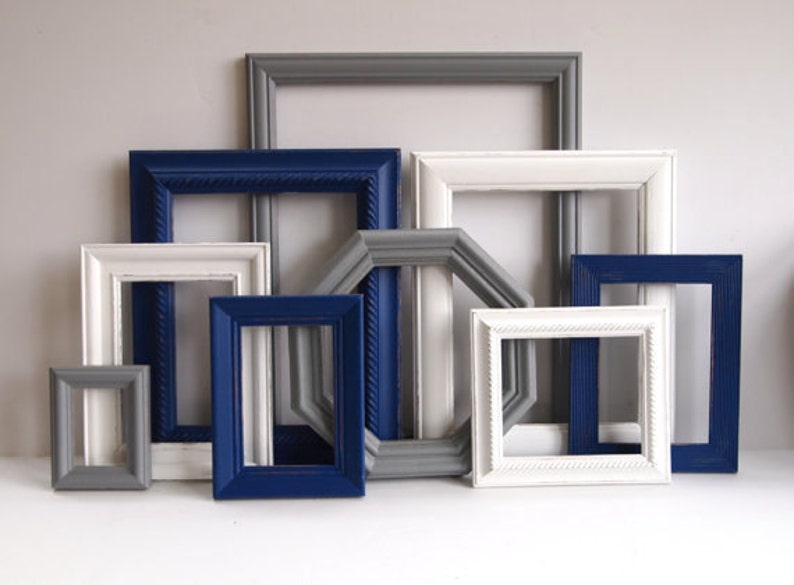 Custom Picture Frames Set Gray Grey White Navy Blue Collection Image 0