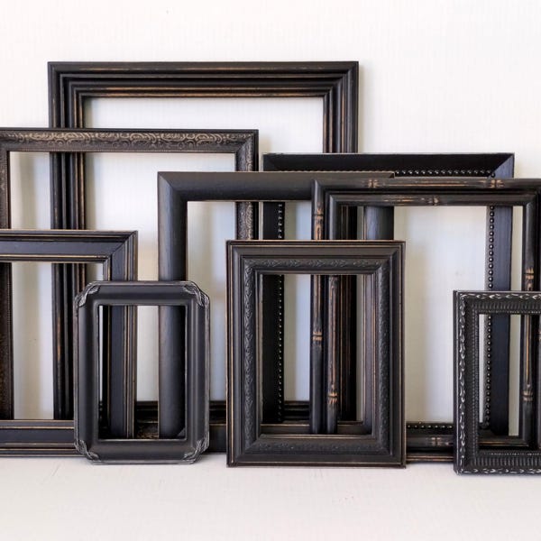 Black Picture Frames Set - Gallery Wall Assortment - Wedding Frames - Vintage Ornate Collection - Cottagecore - Distressed Antique Style