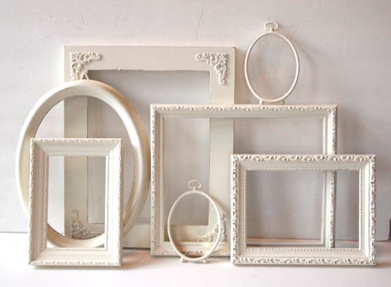 Cottage White PICTURE FRAME Set Ornate Farmhouse Nursery Frames Wedding Vintage Collection Shabby Chic Distressed Gallery Wall image 4