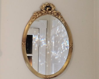 Ornate Oval Gold Framed Wall Mirror - Syroco - Romantic - Victorian - Gift For Her - Baby Girl Nursery - Vintage 1983 - 13x19