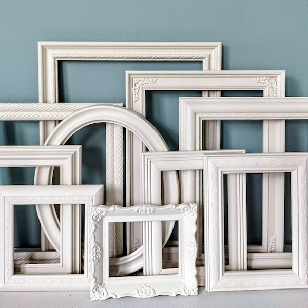 Antique White PICTURE FRAMES Set - Gallery Wall Bundle - Romantic Wedding - Vintage Frame Collection - Custom Painted Frame Assortment