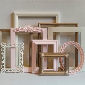 Picture Frame Set - Vintage Gallery Wall - Ornate - Blush Champagne Gold And Cottage White - Baby Girl Nursery