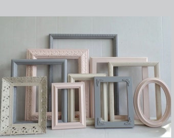 Picture Frame Set - Blush Antique White & Light Gray - Vintage Ornate - Shabby Chic Baby Nursery - Gallery Wall - Romantic Wedding