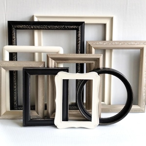 Gallery Wall Frames -  Metallic Gold Black And Antique White Assorted Frame Bundle - Vintage Set - Elegant Ornate Wood