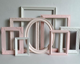 Custom PICTURE FRAMES Set -Blush Rose And Ivory Collection - Vintage Ornate - Baby Nursery - Shabby - Distressed - Gallery Wall - Wedding