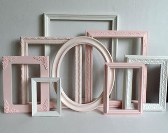 Upcycled Blush, Rose & Ivory Picture Frame Set – Vintage Ornate Gallery Wall