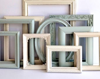 Gallery Wall Picture Frame Set - Jade Green And Cottage White