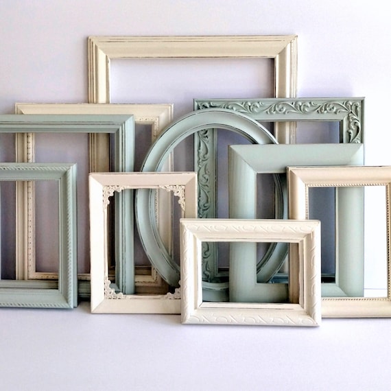 Gallery Wall Picture Frame Set - Jade Green And Cottage White