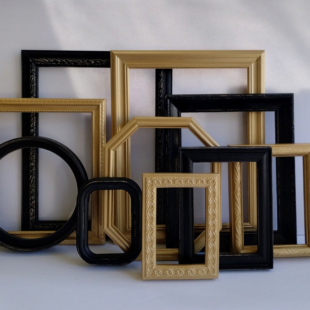 Classic Black and Metallic Gold Picture Frame Set Gallery Wall Frame