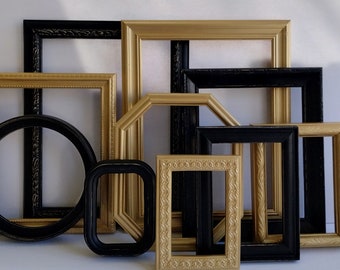 Classic Black and Metallic Gold Picture Frame Set - Gallery Wall Frame - Vintage - Ornate - Distressed - Traditional Frames - Wedding Frames