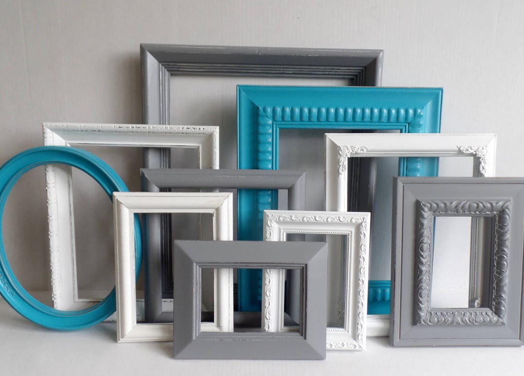 Picture Frames Set Teal Gray and White Collection Vintage Etsy