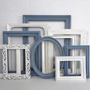 French Blue & Ivory Picture Frame Set - Upcycled Vintage Gallery Wall