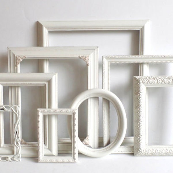Cottage White PICTURE FRAME Set - Ornate Farmhouse - Nursery Frames - Wedding - Vintage Collection - Shabby Chic - Distressed - Gallery Wall