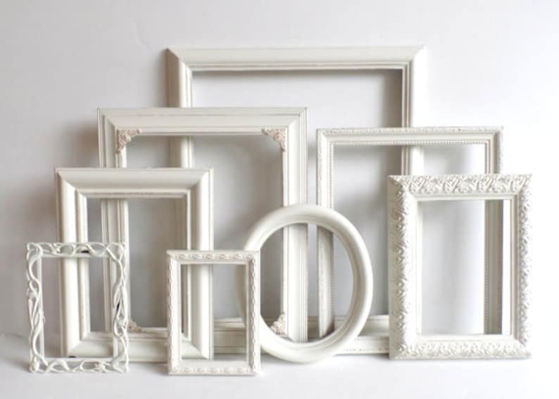 Cottage White PICTURE FRAME Set Ornate Farmhouse Nursery Frames Wedding Vintage Collection Shabby Chic Distressed Gallery Wall image 1