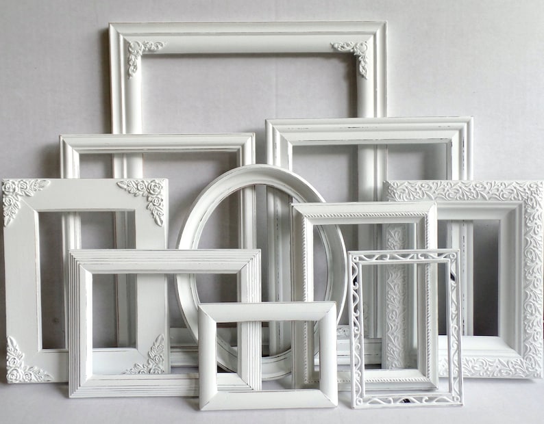 White Shabby Chic Picture Frame Set  - Farmhouse Decor - Ornate Frames - Wedding - Baby Nursery - Vintage  - Distressed - Gallery Wall Frame 