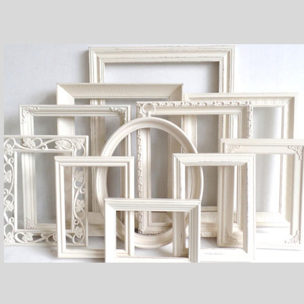 Antique White PICTURE FRAMES Set - Nursery Frames - Wedding - Vintage Collection - Shabby Chic Farmhouse - Distressed - Gallery Wall