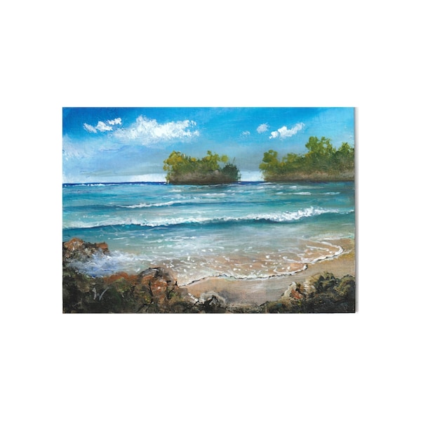 ACEO original Seascape 1054 miniature painting, ocean wave tropical beach art card by Paul Woodruff