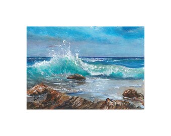 ACEO Original Seascape 1095 Miniature Painting, Ocean Wave Tropical ...