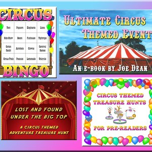 4 Circus Party Downloads - Circus Bingo, Treasure Hunt Puzzles and more - for a great circus party!