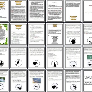 May include: A collection of printed cards with text and illustrations. The cards feature the title "The Great Zoo Adventure Challenge" and include various challenges, instructions, and animal silhouettes. The cards are designed for an educational or game-based activity.