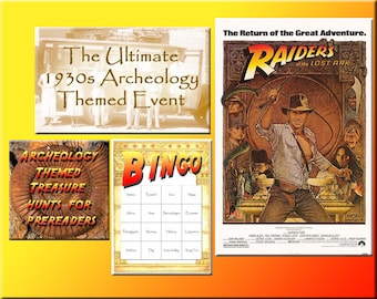 3 Indiana Jones Party Games – Archaeology Bingo, Treasure Hunt (Digital Download)