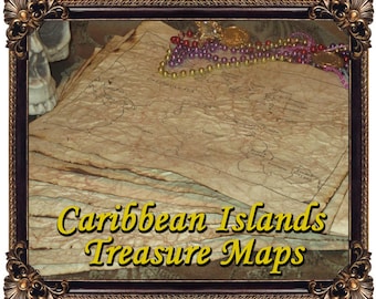 Hand Antiqued Maps of the Caribbean - Islands Labeled - 10 Sheets