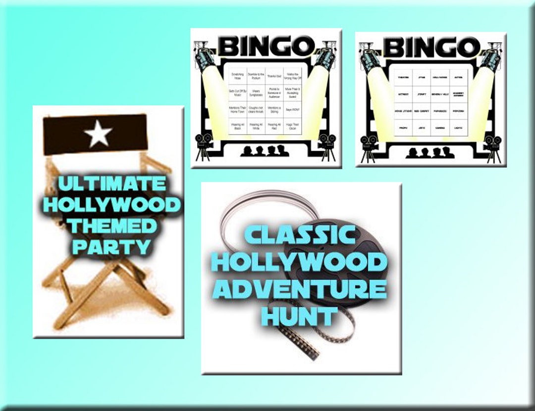4 Hollywood Party Downloads - Hollywood Bingo, Treasure Hunt Puzzles ...