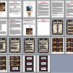 May include: A collection of printable pages with a pirate theme. The pages include text, illustrations, and decorative borders. The title "Pirate Scavenger Hunt Hints Collection" is visible on several pages. The overall color scheme is black, white, and brown.