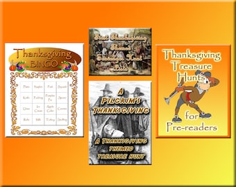 4 Thanksgiving Party Games Bundle – Bingo, Treasure Hunts (Digital Download)