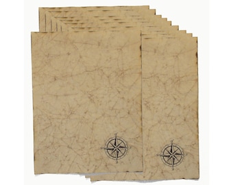 Pirate Treasure Map Themed Hand Antiqued Paper  - 10 Sheets