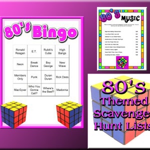 3 1980s Party Games Bundle – Bingo, Scavenger Hunt (Digital Download)