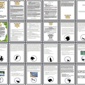 May include: A collection of printed cards with text and illustrations. The cards feature the title "The Great Zoo Adventure Challenge" and include various challenges, instructions, and animal silhouettes. The cards are designed for an educational or entertainment activity.