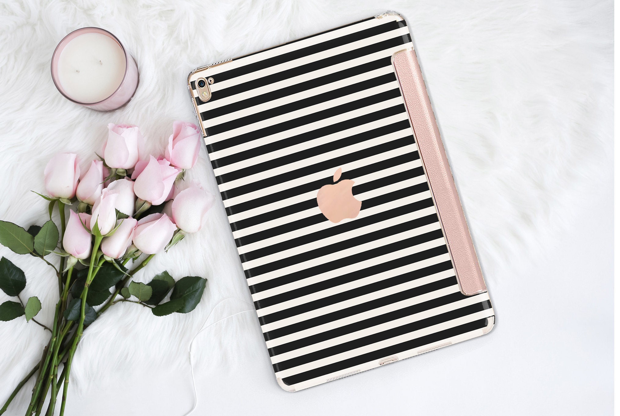 Black Stripes With Rose Gold Smart Cover Hard Case Kate Spade