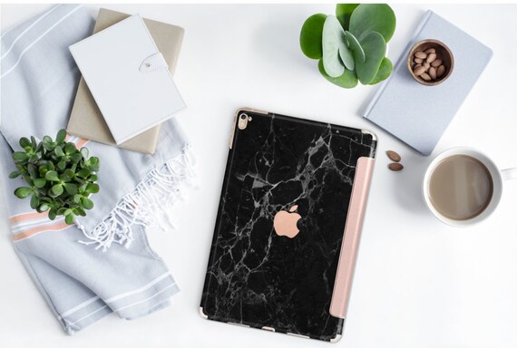 Black Marble And Rose Gold Smart Cover Hard Case For Ipad Etsy