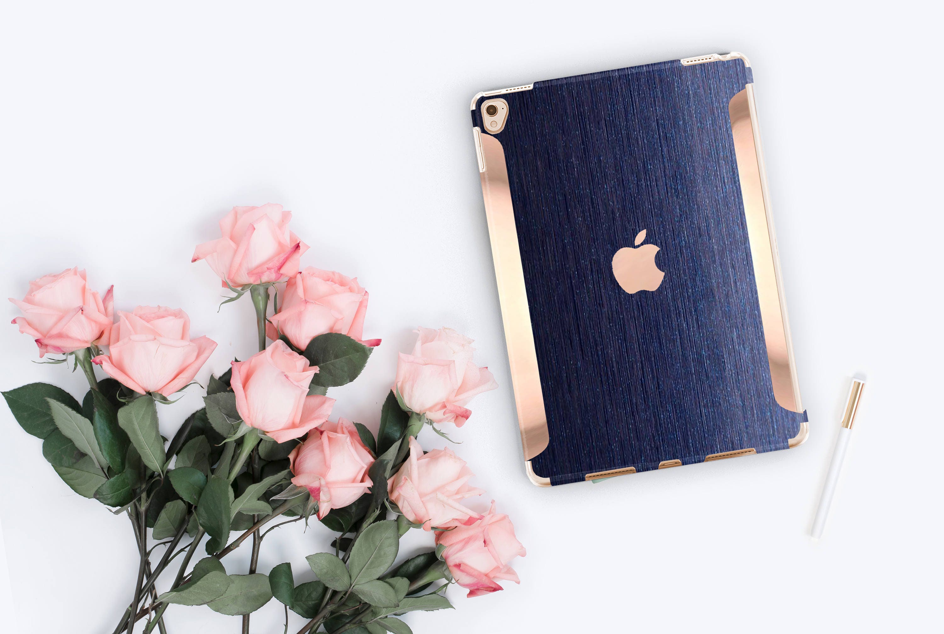 Ipad Case Brushed Blue With Rose Gold For The Smart Keyboard Compatible Hard Case Ipad Air 10 5 Ipad Mini 5 Ipad Pro 10 5