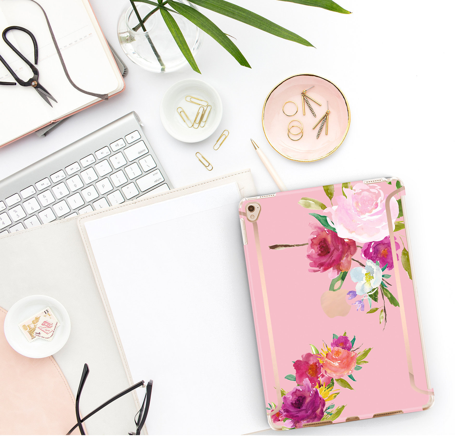 Pink Flowerly Collection Bold Rose Gold Accents Smart Keyboard Compatible Hard Ipad Air 10 5 Ipad Mini 5 Ipad Pro 10 5
