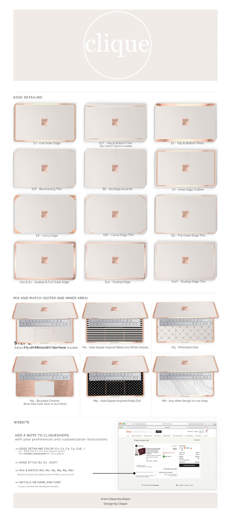 Surface Pro 7 Phthalo Green Rose Gold Edge Vinyl Skin Microsoft Surface Pro X Surface Go Monogram Surface Laptop 3