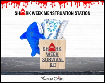 SHARK WEEK SURVIVAL Kit, Menstruation Crustacean Station, Toilet Tampon Storage Box, First Flow Teenage Girl Gift, Funny Period Organizer