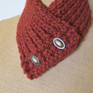 Hand Knitted Buttoned Neck Warmer in Rust Item KNW21604 image 1