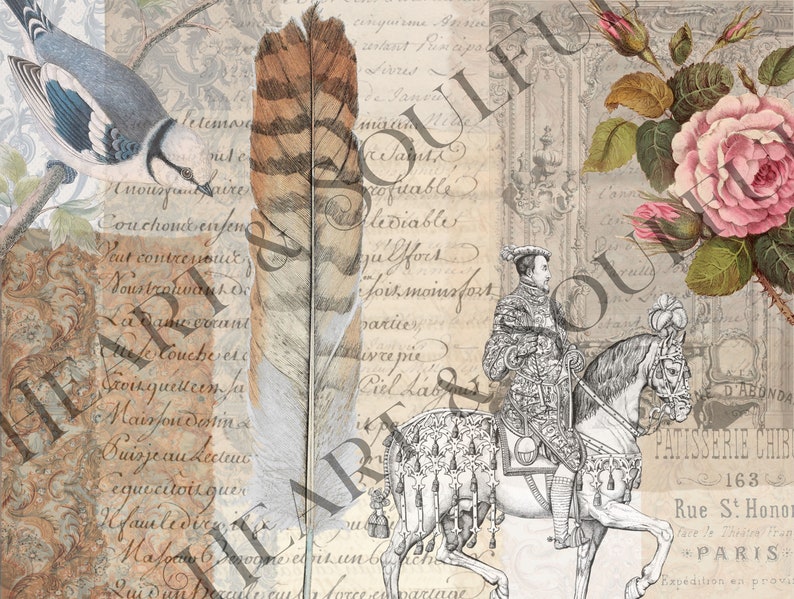 Franska collage-ephemera: Vintage-journalsidor (digital nedladdning) bild 5