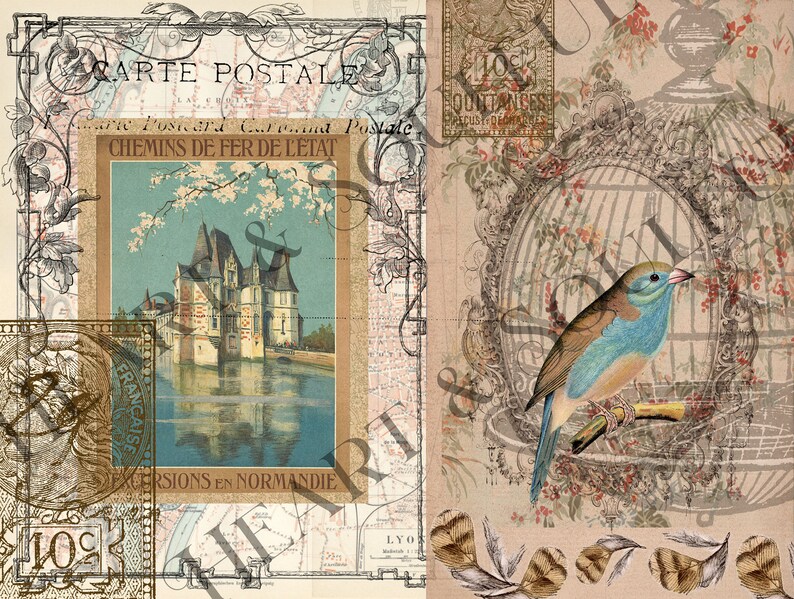 Franska collage-ephemera: Vintage-journalsidor (digital nedladdning) bild 9