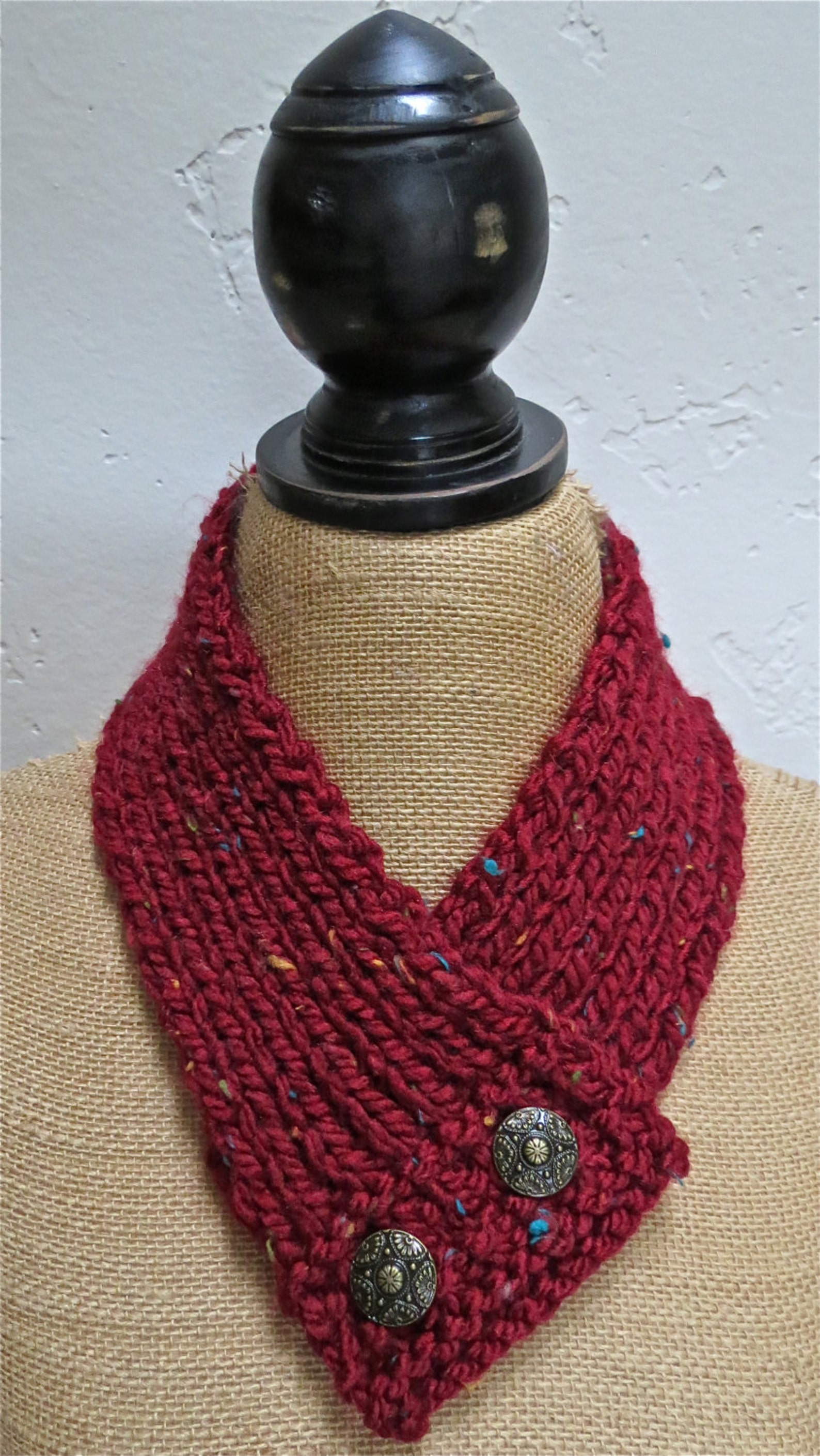 Hand Knitted Buttoned Neck Warmer in Chunky Claret Tweed Item Etsy
