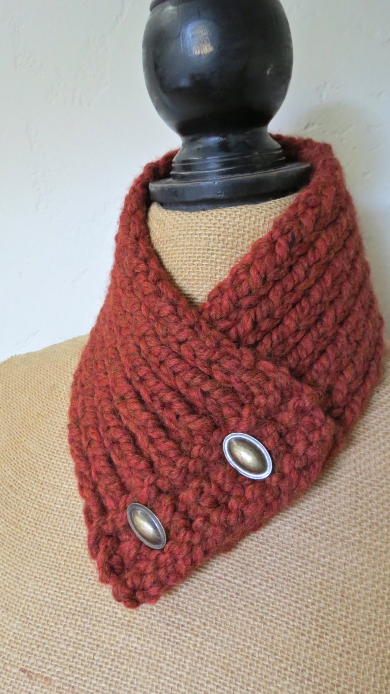 Hand Knitted Buttoned Neck Warmer in Rust Item KNW21604 image 1