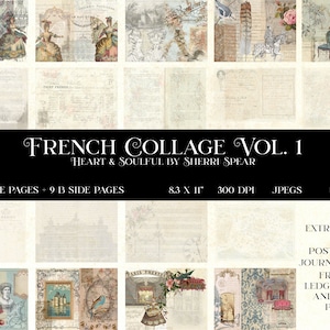 Franska collage-ephemera: Vintage-journalsidor (digital nedladdning) bild 1