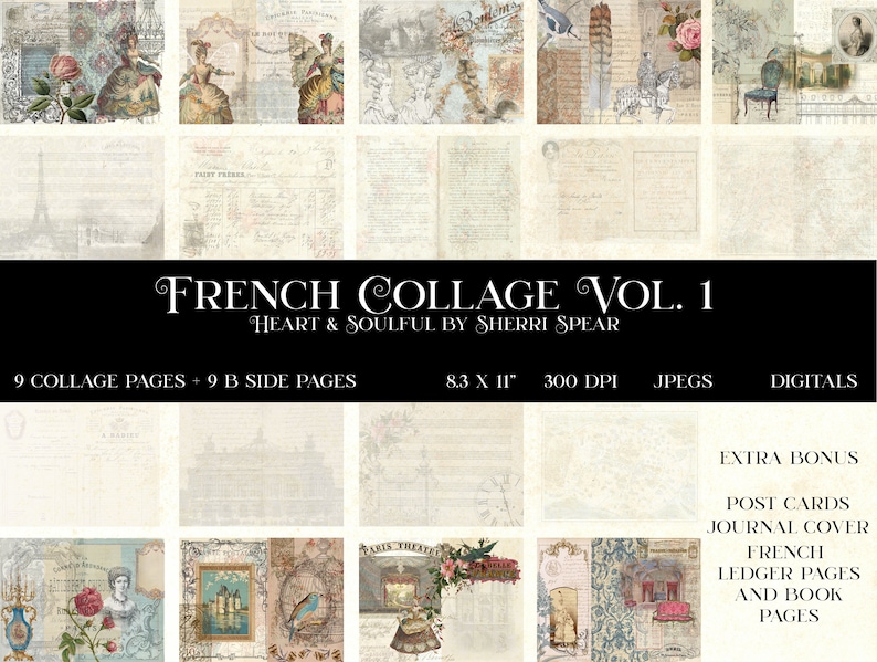Franska collage-ephemera: Vintage-journalsidor (digital nedladdning) bild 1