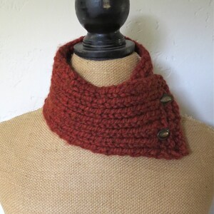 Hand Knitted Buttoned Neck Warmer in Rust Item KNW21604 image 4